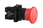 Botão de desligamento de emergência Ø22mm plástico, cogumelo Ø40mm, vermelho, girar para destravar, NF