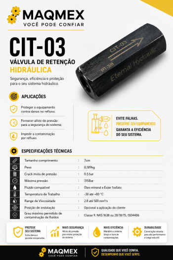 Válvula Hidráulica de Retenção em Linha CIT-03 3/8"