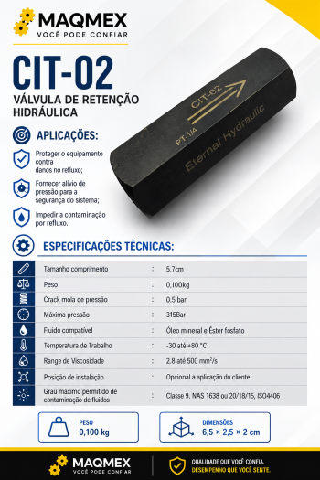 Válvula Hidráulica de Retenção em Linha CIT-02 1/4"