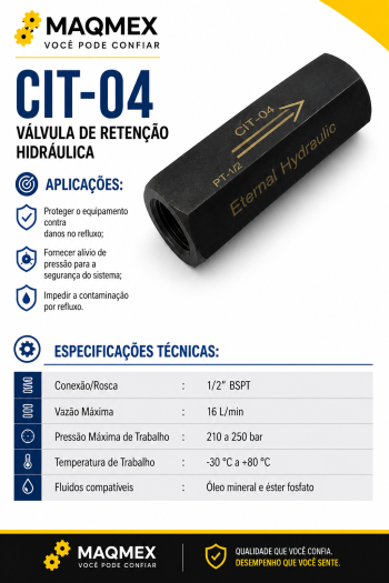 Válvula Hidráulica de Retenção em Linha CIT-04 1/2"